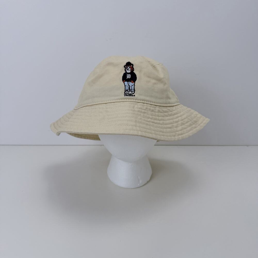 Detroit Tigers Mascot Paws TIGER Coney Island Beige Cotton Bucket Hat Melonwear